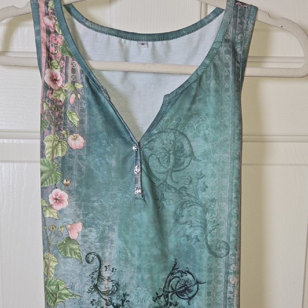 noracora M Floral Whimsy Fairy Romantic Mermaid Tank -Rhinestones Wearable Art - Picture 2 of 14